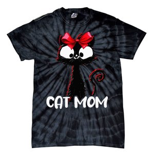 Cat Mom  Cute black cat with red ribbon  Bandana Black Cat Tie-Dye T-Shirt