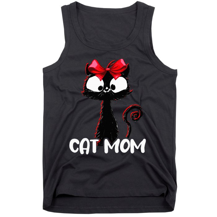 Cat Mom  Cute black cat with red ribbon  Bandana Black Cat Tank Top