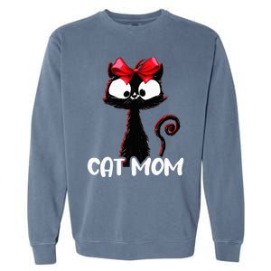 Cat Mom  Cute black cat with red ribbon  Bandana Black Cat Garment-Dyed Sweatshirt