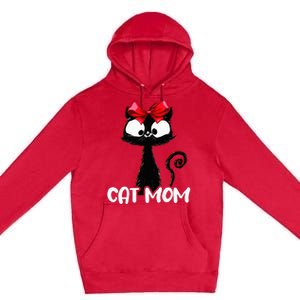 Cat Mom  Cute black cat with red ribbon  Bandana Black Cat Premium Pullover Hoodie