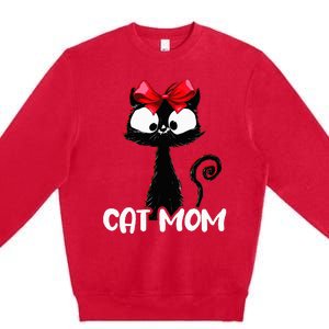 Cat Mom  Cute black cat with red ribbon  Bandana Black Cat Premium Crewneck Sweatshirt