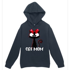 Cat Mom  Cute black cat with red ribbon  Bandana Black Cat Urban Pullover Hoodie