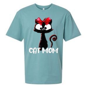 Cat Mom  Cute black cat with red ribbon  Bandana Black Cat Sueded Cloud Jersey T-Shirt