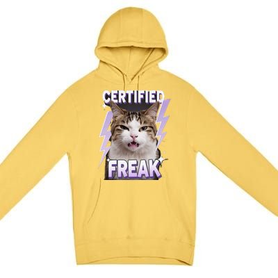 Cat Meme Certified Freak Eat Cement Cursed Cat Funny Premium Pullover Hoodie