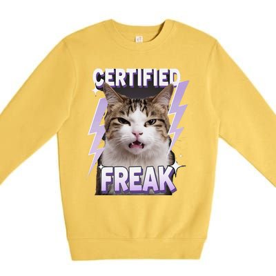 Cat Meme Certified Freak Eat Cement Cursed Cat Funny Premium Crewneck Sweatshirt