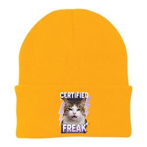 Cat Meme Certified Freak Eat Cement Cursed Cat Funny Knit Cap Winter Beanie