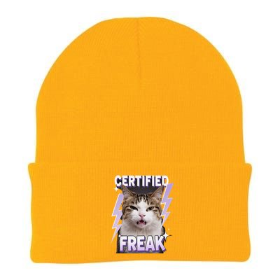 Cat Meme Certified Freak Eat Cement Cursed Cat Funny Knit Cap Winter Beanie