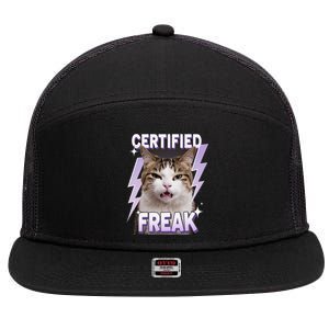 Cat Meme Certified Freak Eat Cement Cursed Cat Funny 7 Panel Mesh Trucker Snapback Hat