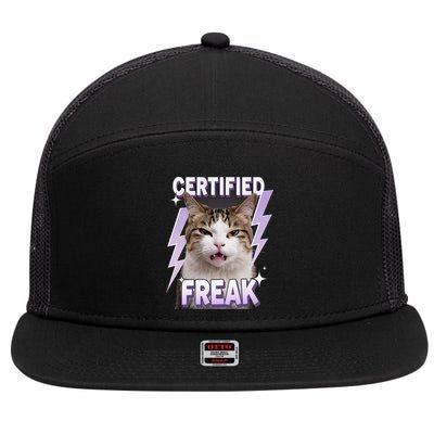 Cat Meme Certified Freak Eat Cement Cursed Cat Funny 7 Panel Mesh Trucker Snapback Hat