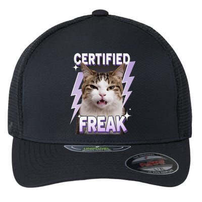 Cat Meme Certified Freak Eat Cement Cursed Cat Funny Flexfit Unipanel Trucker Cap