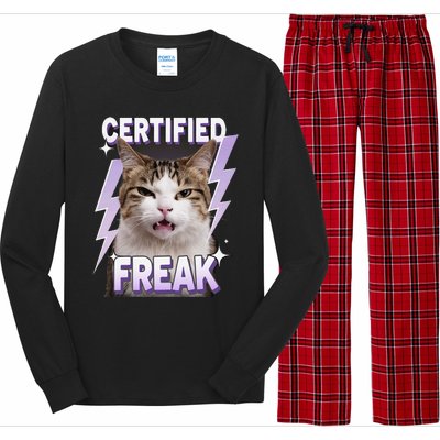 Cat Meme Certified Freak Eat Cement Cursed Cat Funny Long Sleeve Pajama Set