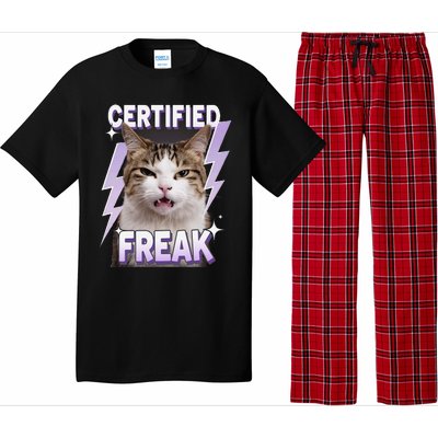 Cat Meme Certified Freak Eat Cement Cursed Cat Funny Pajama Set