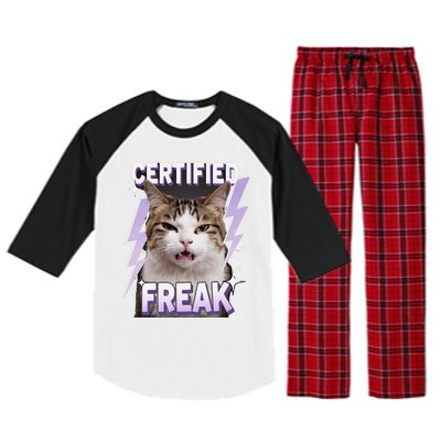 Cat Meme Certified Freak Eat Cement Cursed Cat Funny Raglan Sleeve Pajama Set