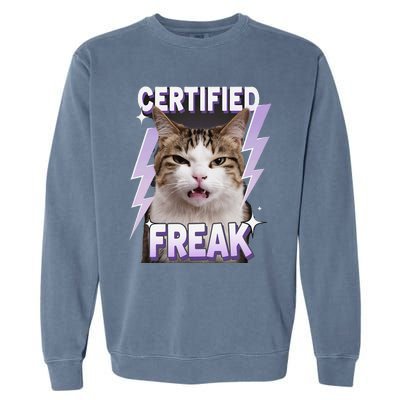 Cat Meme Certified Freak Eat Cement Cursed Cat Funny Garment-Dyed Sweatshirt