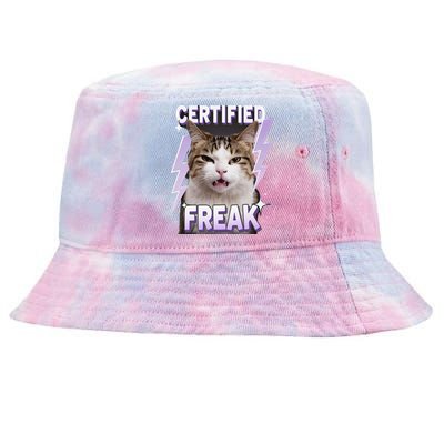 Cat Meme Certified Freak Eat Cement Cursed Cat Funny Tie-Dyed Bucket Hat