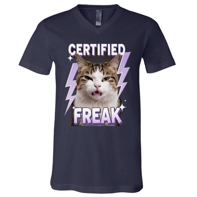 Cat Meme Certified Freak Eat Cement Cursed Cat Funny V-Neck T-Shirt