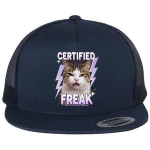 Cat Meme Certified Freak Eat Cement Cursed Cat Funny Flat Bill Trucker Hat