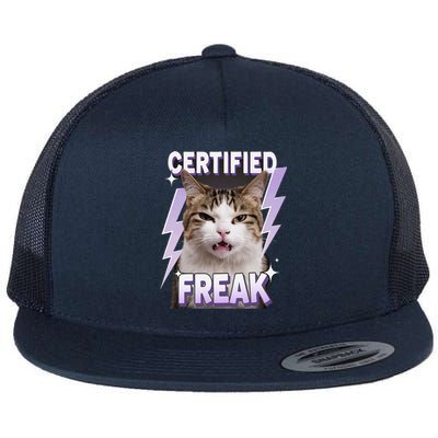 Cat Meme Certified Freak Eat Cement Cursed Cat Funny Flat Bill Trucker Hat