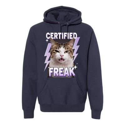 Cat Meme Certified Freak Eat Cement Cursed Cat Funny Premium Hoodie