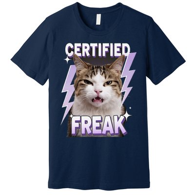 Cat Meme Certified Freak Eat Cement Cursed Cat Funny Premium T-Shirt