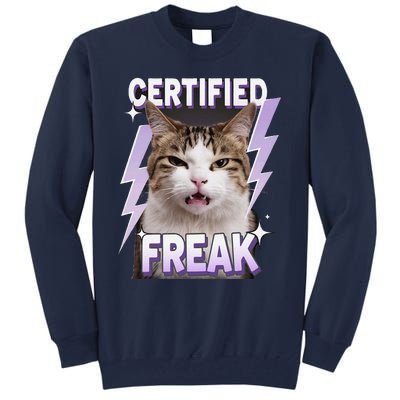 Cat Meme Certified Freak Eat Cement Cursed Cat Funny Tall Sweatshirt