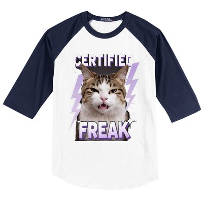 Cat Meme Certified Freak Eat Cement Cursed Cat Funny Baseball Sleeve Shirt