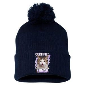 Cat Meme Certified Freak Eat Cement Cursed Cat Funny Pom Pom 12in Knit Beanie