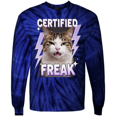 Cat Meme Certified Freak Eat Cement Cursed Cat Funny Tie-Dye Long Sleeve Shirt