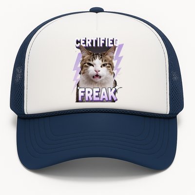 Cat Meme Certified Freak Eat Cement Cursed Cat Funny Trucker Hat