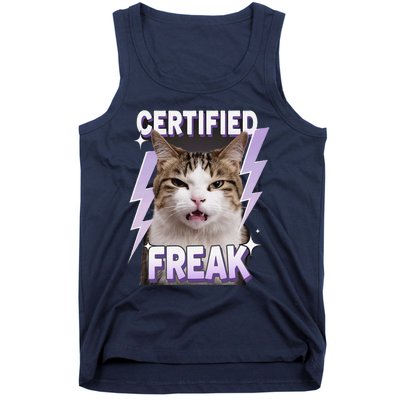 Cat Meme Certified Freak Eat Cement Cursed Cat Funny Tank Top