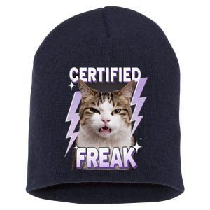 Cat Meme Certified Freak Eat Cement Cursed Cat Funny Short Acrylic Beanie