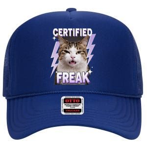 Cat Meme Certified Freak Eat Cement Cursed Cat Funny High Crown Mesh Back Trucker Hat