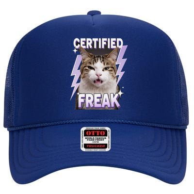 Cat Meme Certified Freak Eat Cement Cursed Cat Funny High Crown Mesh Back Trucker Hat