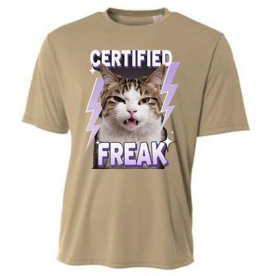 Cat Meme Certified Freak Eat Cement Cursed Cat Funny Cooling Performance Crew T-Shirt