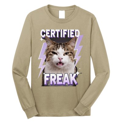 Cat Meme Certified Freak Eat Cement Cursed Cat Funny Long Sleeve Shirt