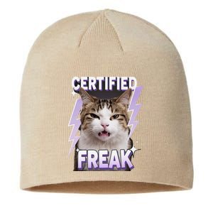 Cat Meme Certified Freak Eat Cement Cursed Cat Funny Sustainable Beanie