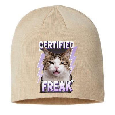 Cat Meme Certified Freak Eat Cement Cursed Cat Funny Sustainable Beanie