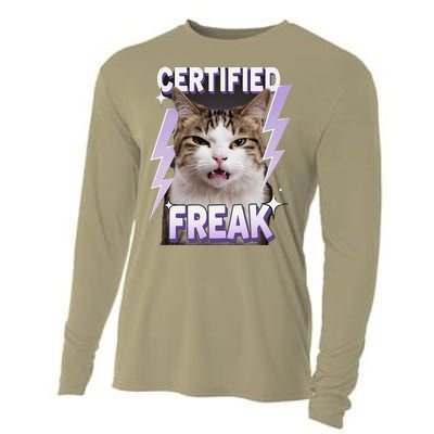 Cat Meme Certified Freak Eat Cement Cursed Cat Funny Cooling Performance Long Sleeve Crew