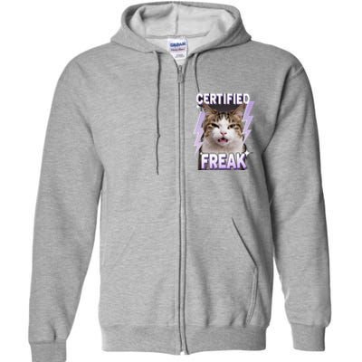 Cat Meme Certified Freak Eat Cement Cursed Cat Funny Full Zip Hoodie