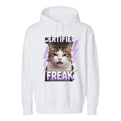 Cat Meme Certified Freak Eat Cement Cursed Cat Funny Garment-Dyed Fleece Hoodie