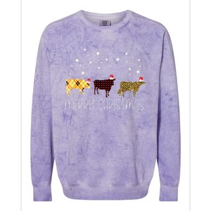 Cow Merry Christmas Cute Plaid Leopard Xmas Pajama Farmer Colorblast Crewneck Sweatshirt