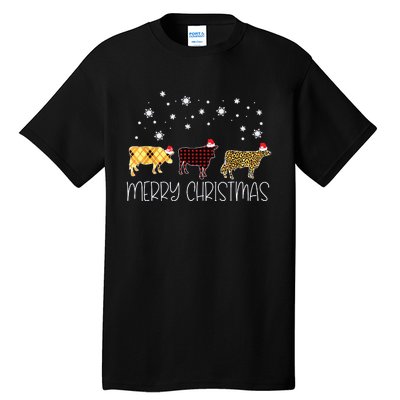 Cow Merry Christmas Cute Plaid Leopard Xmas Pajama Farmer Tall T-Shirt