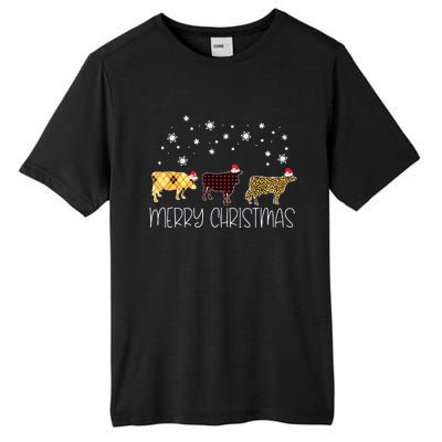 Cow Merry Christmas Cute Plaid Leopard Xmas Pajama Farmer Tall Fusion ChromaSoft Performance T-Shirt