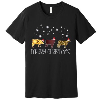 Cow Merry Christmas Cute Plaid Leopard Xmas Pajama Farmer Premium T-Shirt