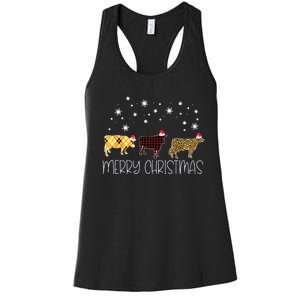 Cow Merry Christmas Cute Plaid Leopard Xmas Pajama Farmer Women's Racerback Tank