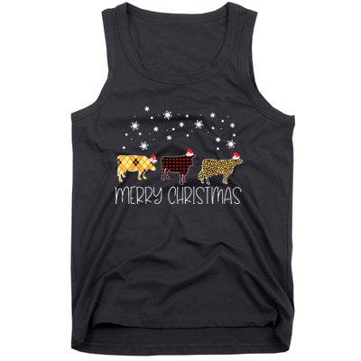 Cow Merry Christmas Cute Plaid Leopard Xmas Pajama Farmer Tank Top