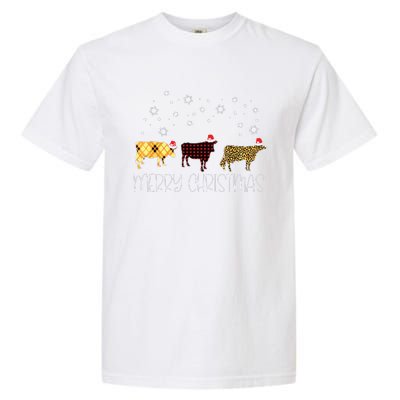 Cow Merry Christmas Cute Plaid Leopard Xmas Pajama Farmer Garment-Dyed Heavyweight T-Shirt