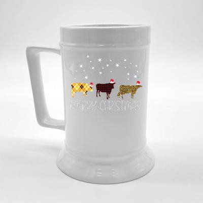 Cow Merry Christmas Cute Plaid Leopard Xmas Pajama Farmer Beer Stein