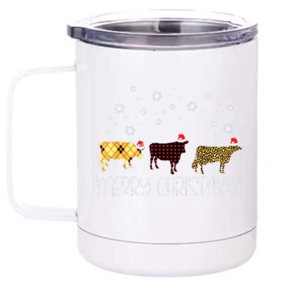 Cow Merry Christmas Cute Plaid Leopard Xmas Pajama Farmer 12 oz Stainless Steel Tumbler Cup