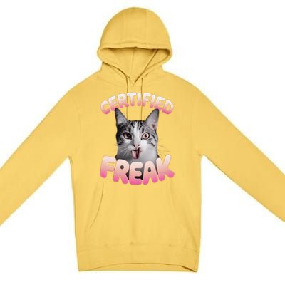 Cat Meme Certified Freak Eat Cement Cursed Cat Funny Premium Pullover Hoodie